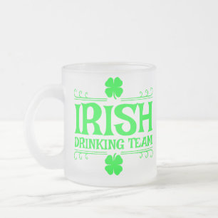 Irish Drinking Team Green Shamrock Frosted Glass Coffee Mug