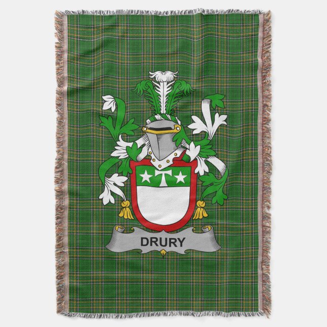  Irish Drury or McDrury Coat of Arms Family Crest  Throw Blanket (Front Vertical)