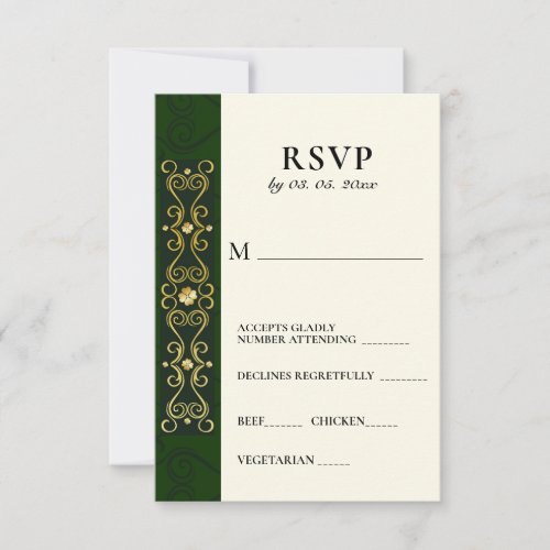 Irish Elegant Gold Artwork Abstract Green Wedding RSVP Card