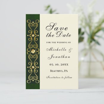 Irish Elegant Gold Dark Green Wedding Save The Date by Christian_Weddings at Zazzle