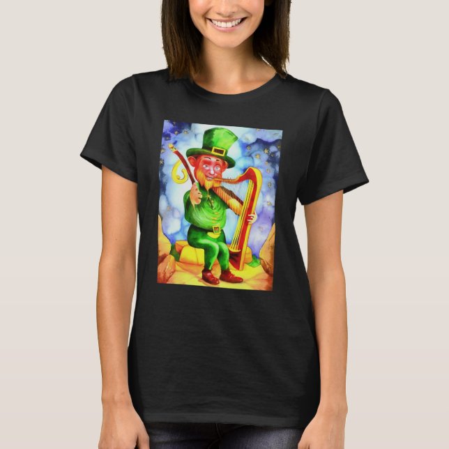 Irish Elf With Fiddle and Harp T-Shirt (Front)