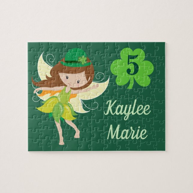 Irish Fairy Girl Cute Custom Green Jigsaw Puzzle (Horizontal)