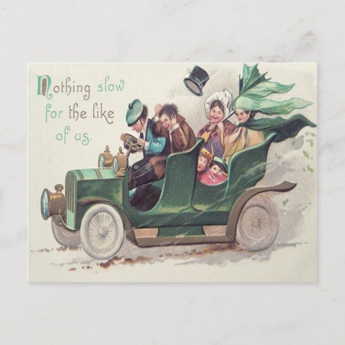 Irish Family Antique Car Driving Postcard