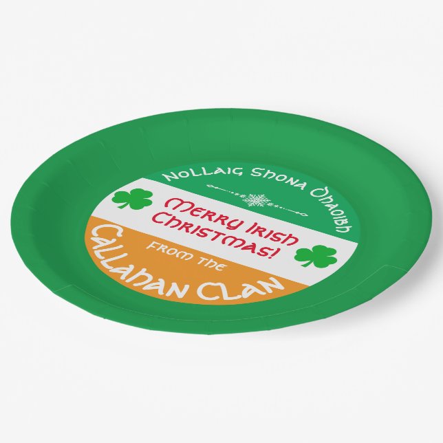 Irish Family Christmas Party Nollaig Shona Dhaoibh Paper Plates (Angled)
