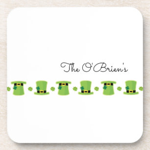Irish Family NAME Shamrock Green Hat Ireland Beverage Coaster