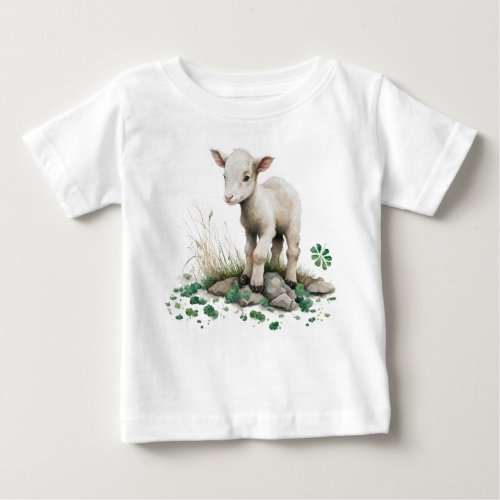 Irish Farmhouse  Cute Lamb in Clover Baby T_Shirt