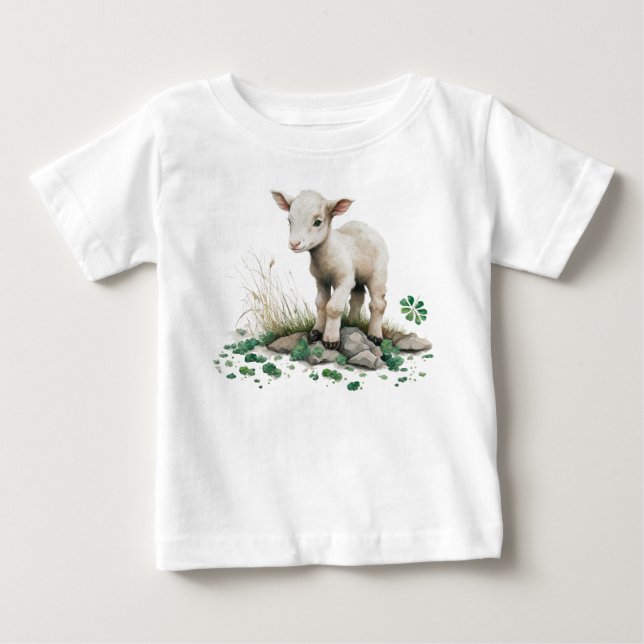 Irish Farmhouse | Cute Lamb in Clover Baby T-Shirt (Front)