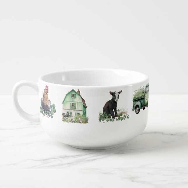 Irish Farmhouse | Green Barn | Farm Animals Soup Mug (Right)