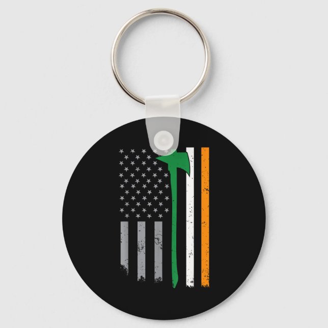 Irish Firefighter American Flag Cool St Patricks D Keychain (Front)