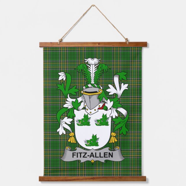 Irish Fitz-Allen Coat of Arms Family Crest Hanging Tapestry (Front)