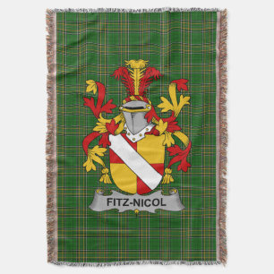 Irish Fitz-Nicol Coat of Arms Family Crest Irelan Throw Blanket