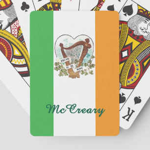 Irish flag and Vintage Harp and Shamrock Custom Poker Cards