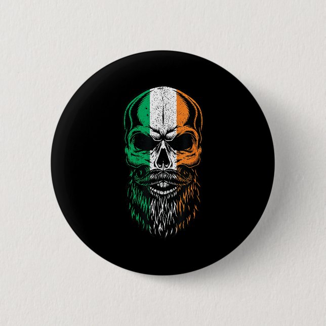 Irish Flag Bearded Skull Head Saint Patrick's Day  Button (Front)