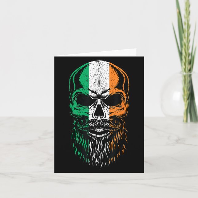 Irish Flag Bearded Skull Head Saint Patrick's Day  Card (Front)