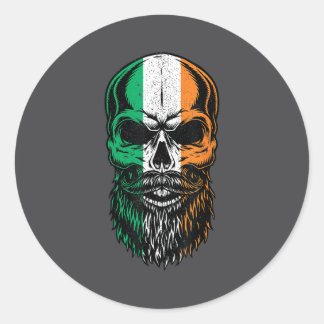 Irish Flag Bearded Skull Head Saint Patrick's Day  Classic Round Sticker