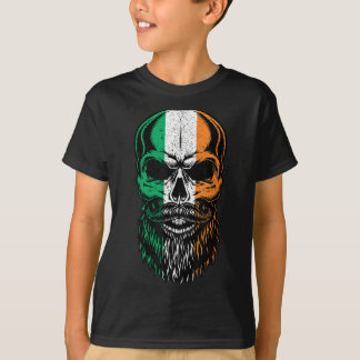Irish Flag Bearded Skull Head Saint Patrick's Day  T-Shirt