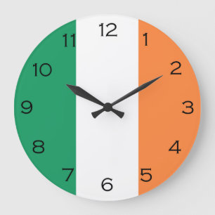 Irish Flag Black Numbers wccnt Large Clock