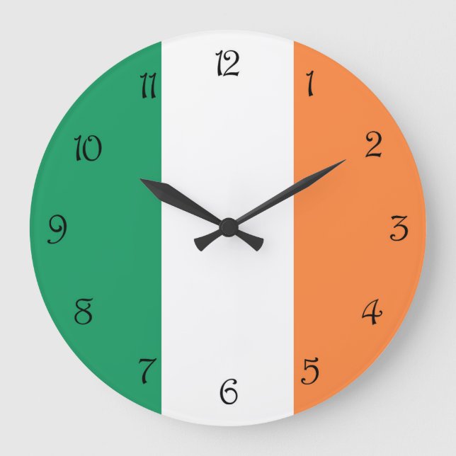Irish Flag Black Script Numbers wccnt Large Clock (Front)