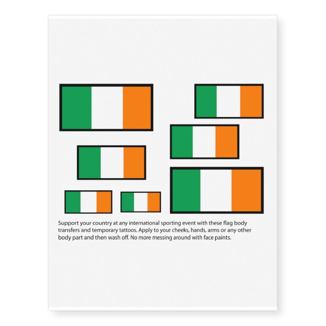 Irish flag body body transfers temporary tattoos (Front)