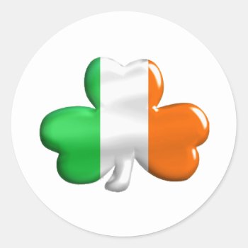 Irish Flag Clover Classic Round Sticker by Pot_of_Gold at Zazzle