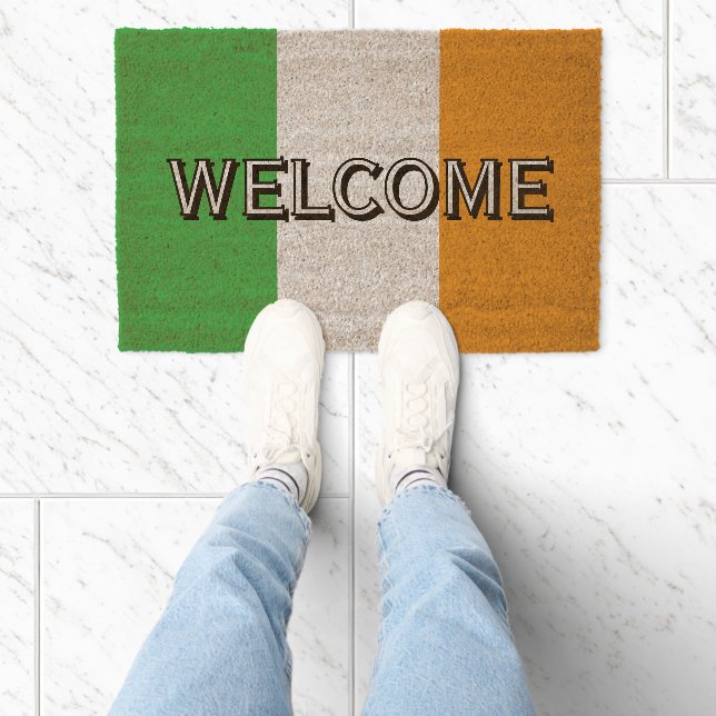 Irish flag coco coir fiber doormat personalized (Insitu)