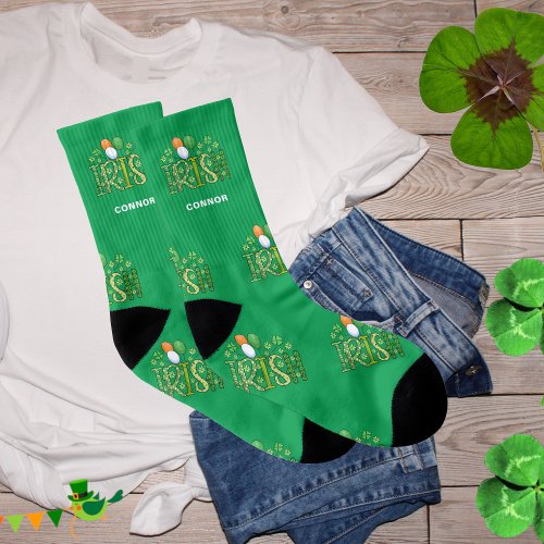 Irish Flag Colors Clovers Name St Patricks Day Socks