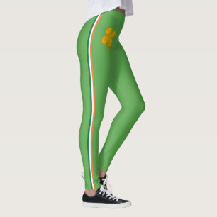 Irish flag Colors Orange White Green & Shamrock Leggings