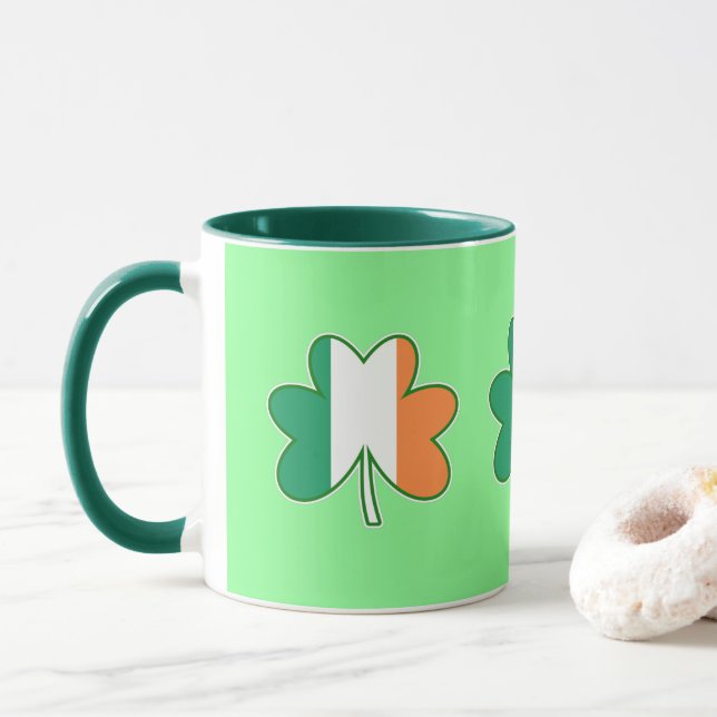 Irish Flag Colour Shamrocks Mug (With Donut)
