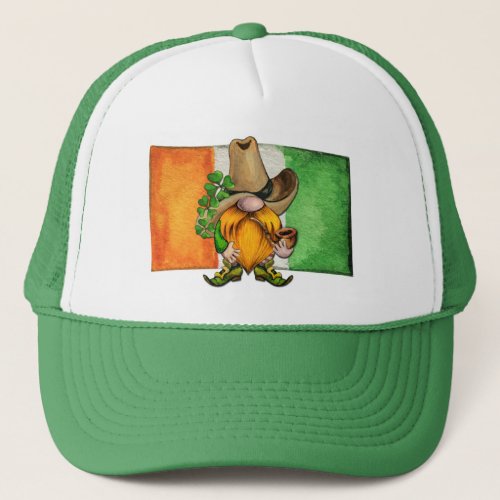 Irish Flag Cowboy Gnome Lucky Trucker Hat