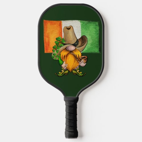 Irish Flag Cowboy Gnome Monogram Pickleball Paddle
