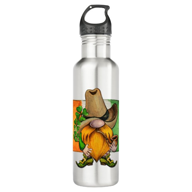 Irish Flag Cowboy Gnome Monogram  Stainless Steel Water Bottle (Front)