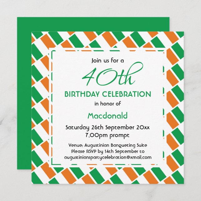 IRISH FLAG Custom Birthday Celebration Invitation (Front/Back)
