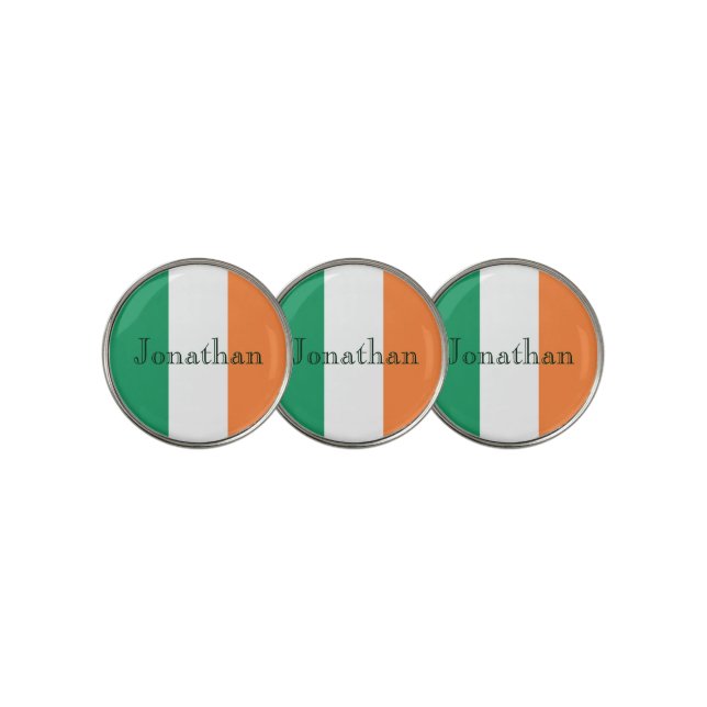 Irish Flag Customisable Name bmcnt Golf Ball Marker (3 Up)