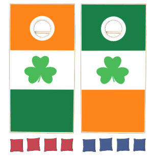 Irish Flag Green Shamrock Clover Cornhole Set