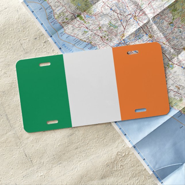 Irish flag green white orange tricolour patriotic license plate (In Situ)