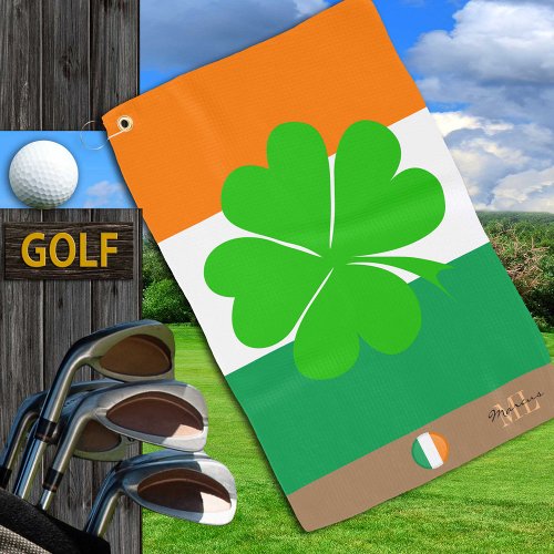 Irish flag  Ireland monogrammed Golf Shamrock Golf Towel