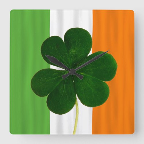 Irish Flag Ireland Shamrock Clover Ireland Square Wall Clock