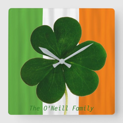 Irish Flag Ireland Shamrock Clover St Patrick Square Wall Clock