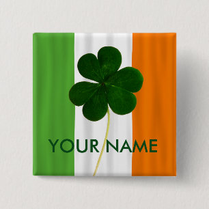 Irish Flag Ireland Shamrock Clover Volunteer Button