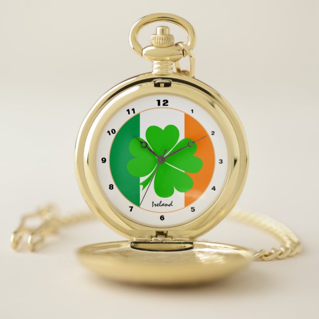 Irish Flag & Ireland trendy fashion / Shamrock Pocket Watch (Inside)