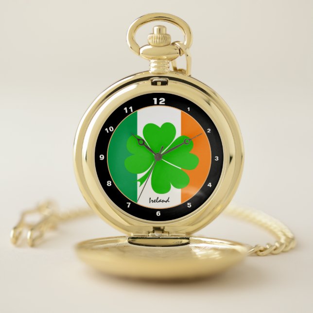 Irish Flag & Ireland trendy fashion / Shamrock Pocket Watch (Inside)