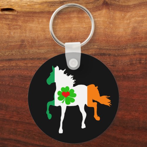 Irish Flag Irish Horse running shamrock Ireland Keychain