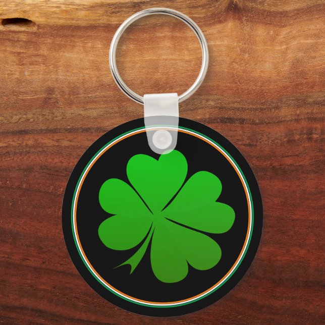 Irish Flag Keys, Lucky Clover Ireland / St Paddy Keychain (Front)