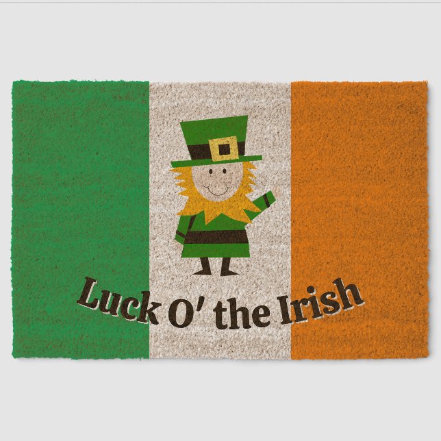Irish Flag Leprechaun Design Coir DoorMat Fiber Doormat (Front)
