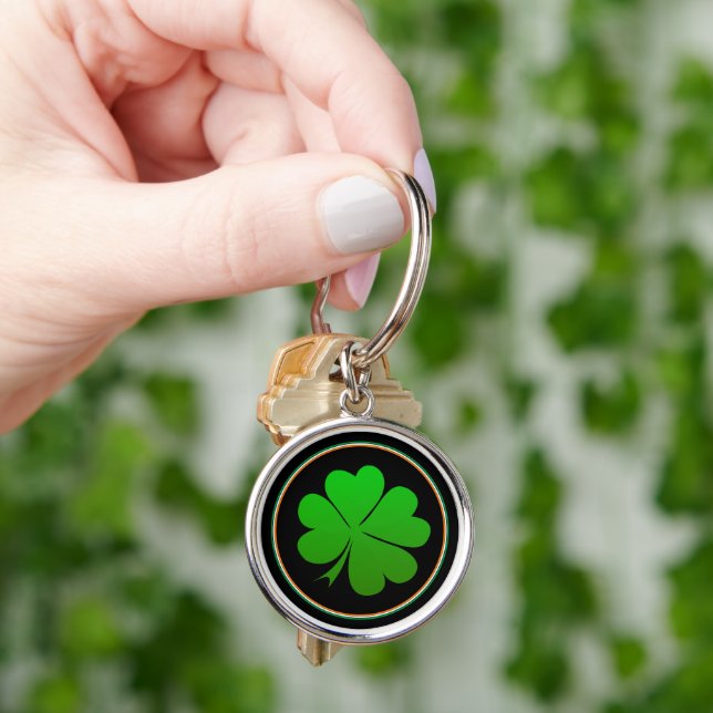Irish Flag, Lucky Clover Ireland / Shamrock Keychain (Hand)