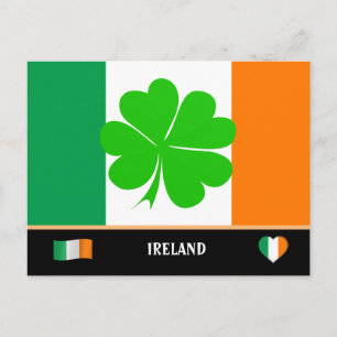 Irish Flag & lucky clover leaf / Ireland Postcard