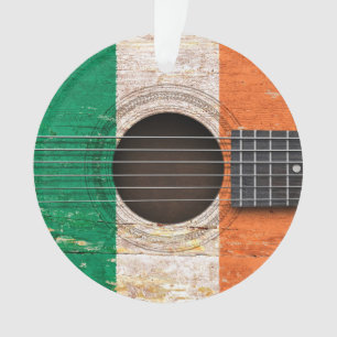 Irish Flag on Old Acoustic Guitar Ornament