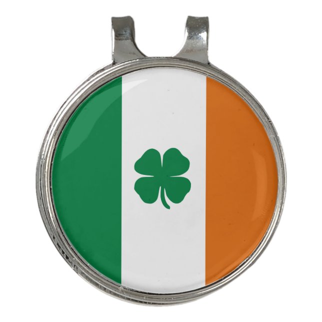 Irish Flag Patriotic Ireland Flag Lucky Clover Golf Hat Clip (Front)