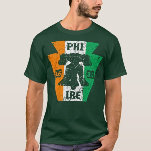 Irish Flag PHI IRE Liberty Bell Keyston Philadelph T_Shirt