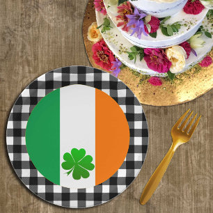 Irish Flag Plate, Shamrock, buffalo plaid, Ireland Paper Plates